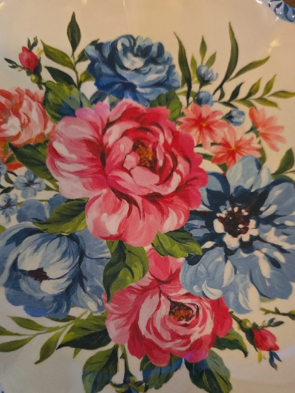 Shabby Chic Melamine Set Of 4: Pink, Blue & Green Floral Scalloped 9